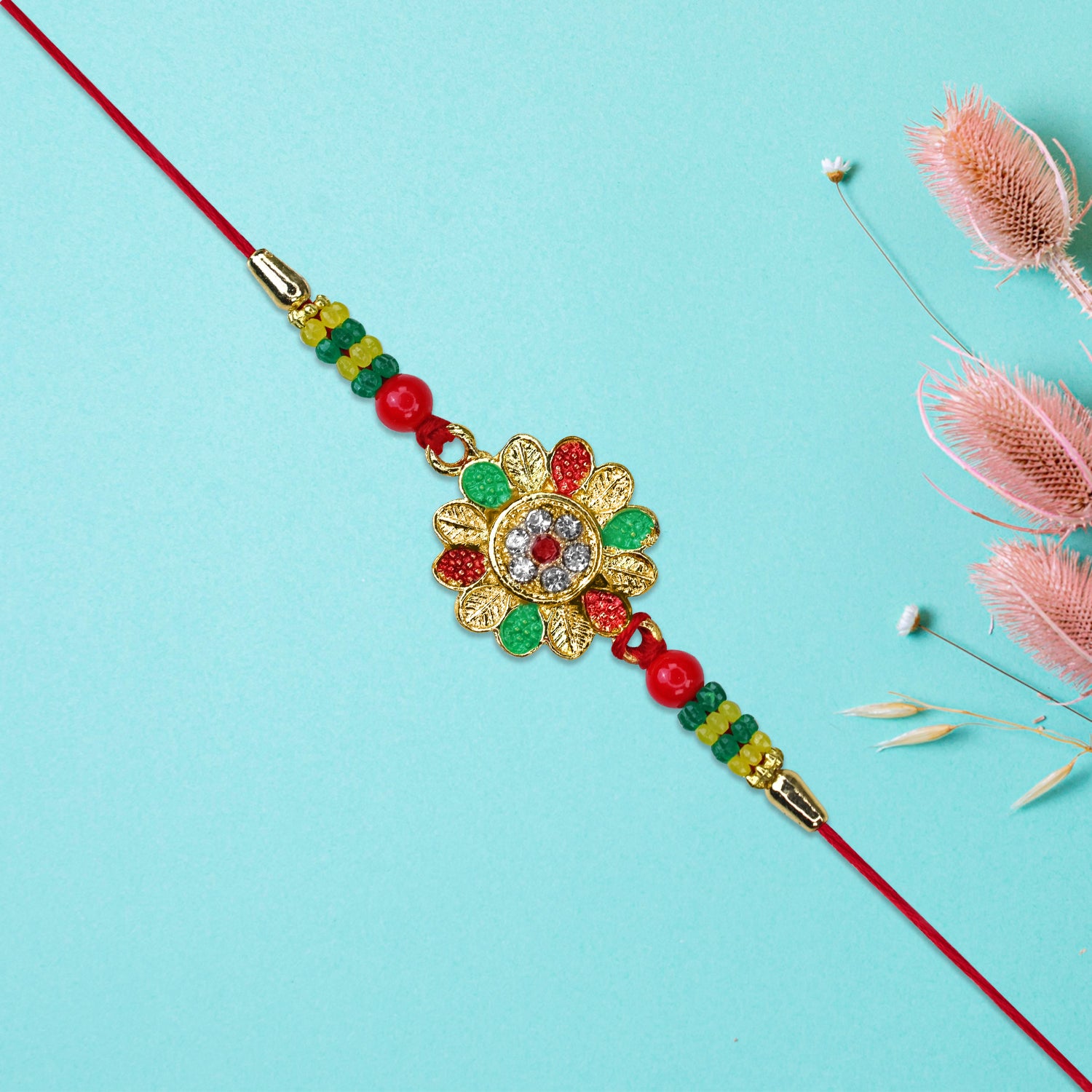 Floral Designer Rakhi With Multicolor Beads Floral Designer Rakhi With Multicolor Beads